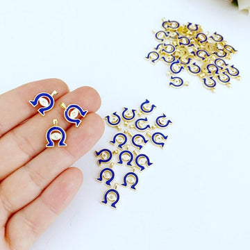 5 pcs Blue Horseshoe Evil Eye Charm, BULK, Gold Evil Eye Bead,
