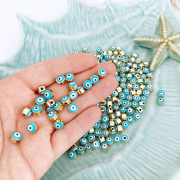 5 pcs Blue Evil Eye Spacer Beads, 7mm Enamel Evil Eye Connectors, Evil