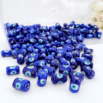 5 pcs Blue Evil Eye Tube Beads, BULK Evil Eye Murano Bead, Evil Eye