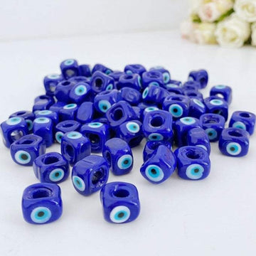 5 pcs Big Evil Eye Cube Beads, Blue Glass Evil Eye Bead, DIY Evil Eye