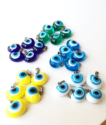 5 pcs glass evil eye charms, translucent opaque evil eye pendants