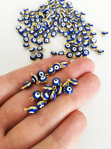 10 pcs Gold plated evil eye charm, evil eye spacer beads, blue turkish
