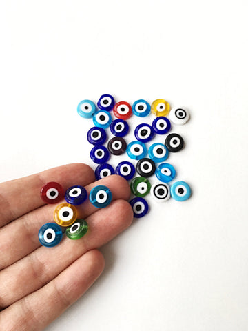 35 pcs 12mm flatt Glass Evil Eye Beads - 12mm mixed color Evil Eye