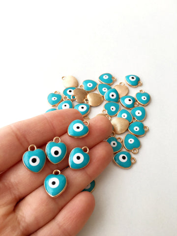 Evil eye charm, 5pcs, enamel evil eye pendant, gold plated ebil eye