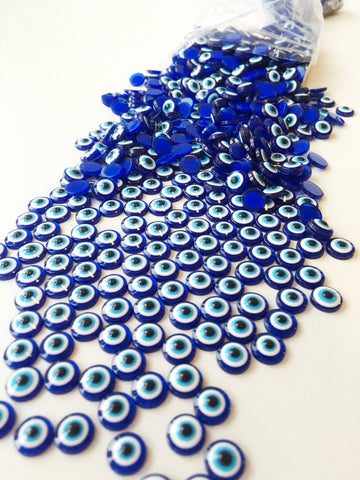 20 Evil eye cabochons, 6mm evil eye resin cabs, blue eye cabochons