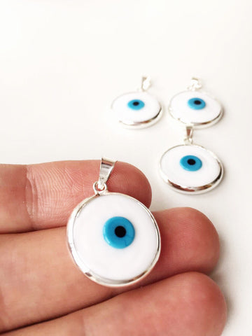 2pcs evil eye pendants, white glass evil eye bead, white murano glass