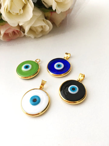 2pcs glass evil eye bead, evil eye pendants, gold plated evil eye