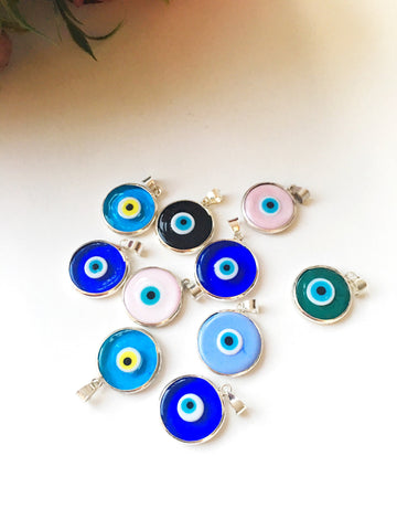 5pcs silver plated evil eye pendants, 22mm murano glass evil eye