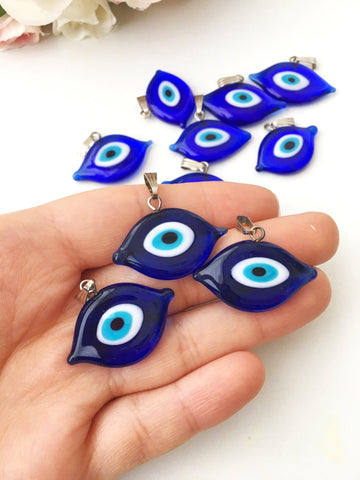 Evil eye beads, blue evil eye charm, oval evil eye beads, murano glass