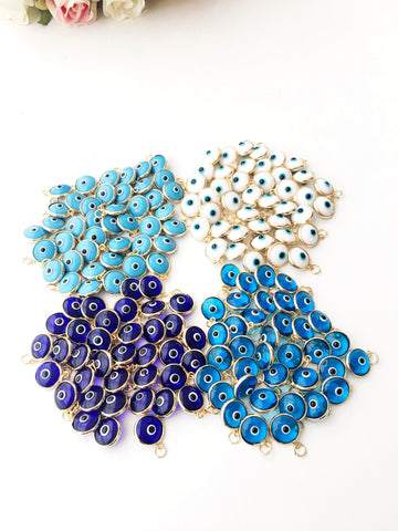 Gold evil eye charm, blue evil eye beads, glass evil eye charms,