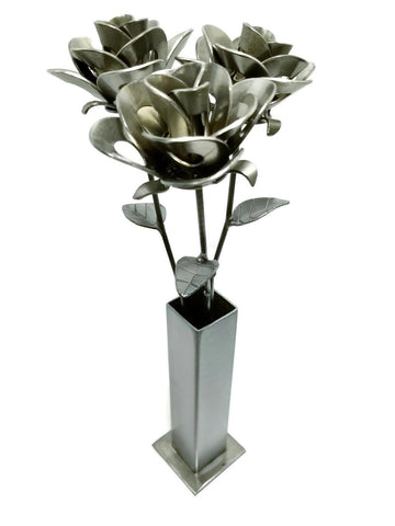 Three Metal Roses and Vase, Metal Roses and Vase, Steampunk Roses