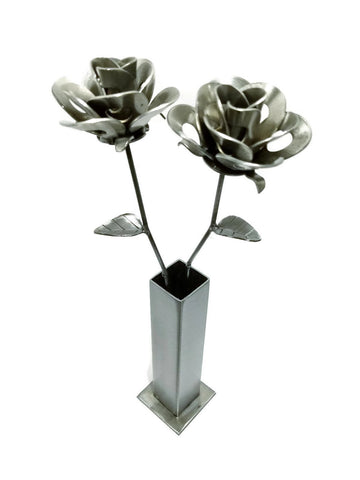 Two Metal Roses and Vase, Metal Roses with Vase, Steampunk Roses