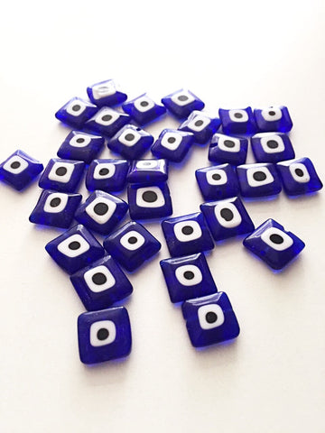 Flat square glass evil eye 10mm - beads for jewelry