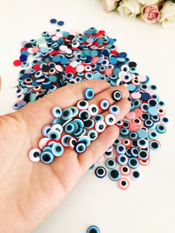 Evil Eye Flat Back Resin Cabochons Beads, 10mm