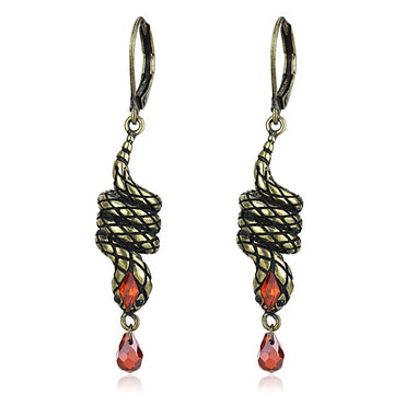 LO4205 - Antique Copper Brass Earrings with AAA Grade CZ in Garnet