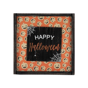Halloween wood wall sign Happy Pumpkin smiley with orange bottom