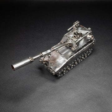 Scrap Metal Paladin Tank Figurine, Steel Military Tank, Nuts and Bolts