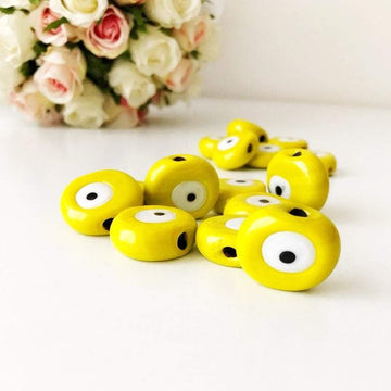 Yellow murano evil eye glass beads - 5 pcs