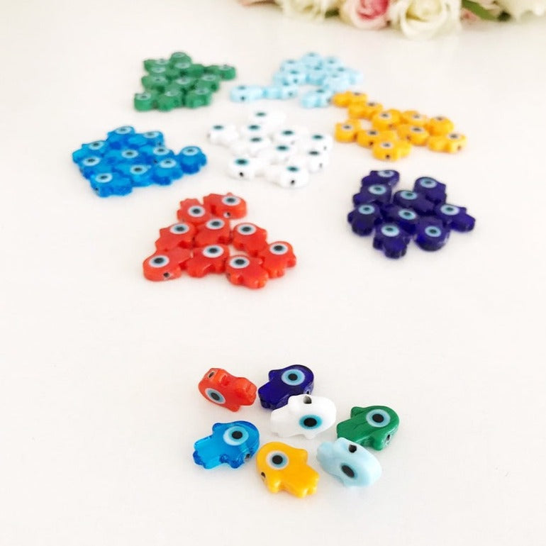 Glass hamsa evil eye spacer bead - 10pcs