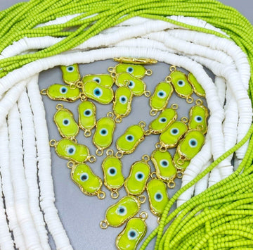 5 pcs Green Murano Evil Eye Bead, Evil Eye Bracelet Connector, Gold