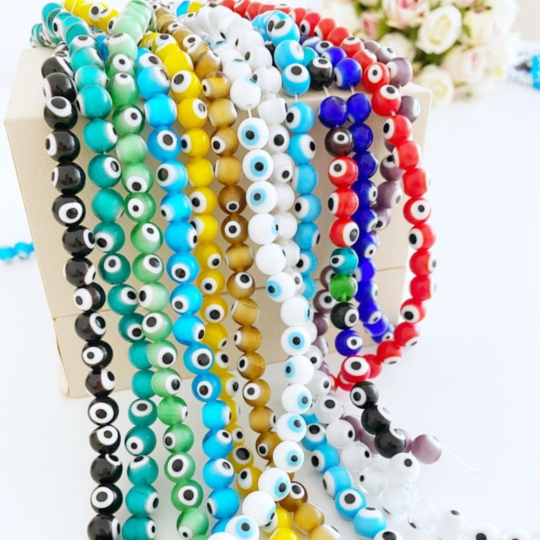 50 pcs Evil Eye Bead, 8mm Round Glass Evil Eye Bead, Strand Beads