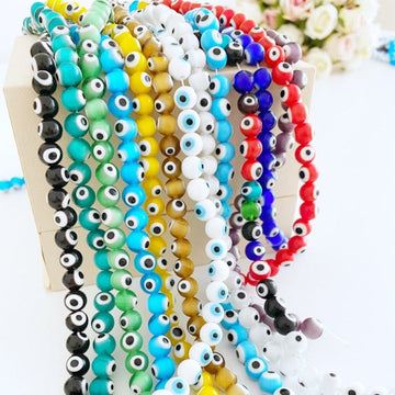 50 pcs Evil Eye Bead, 8mm Round Glass Evil Eye Bead, Strand Beads