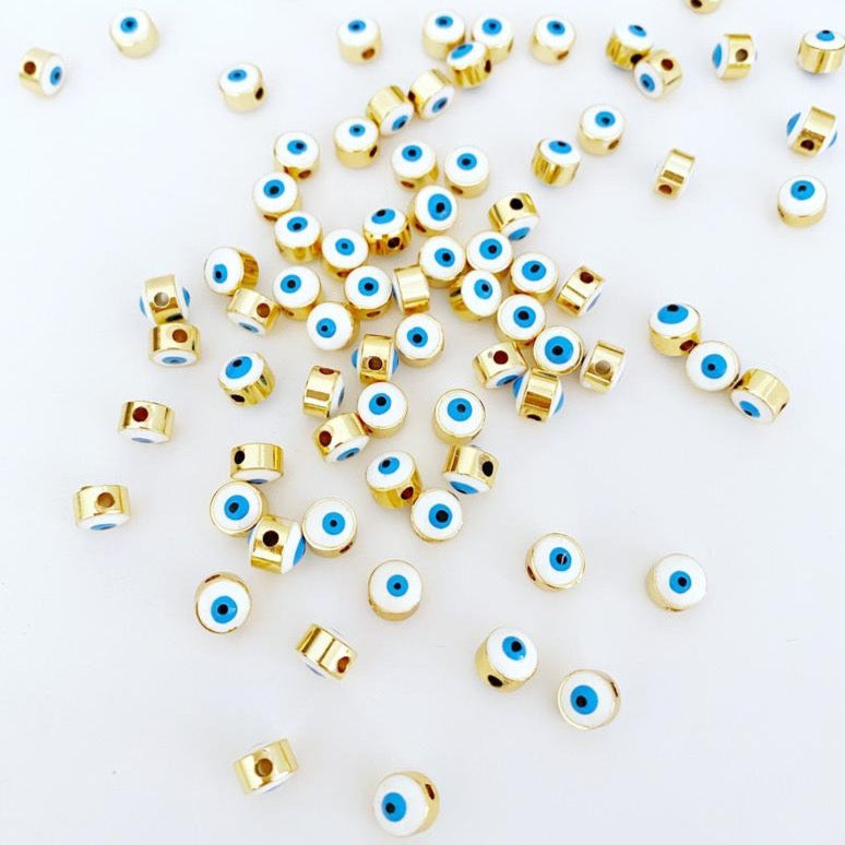 5 pcs White Evil Eye Beads, BULK, Evil Eye Spacer Beads, 7mm connector