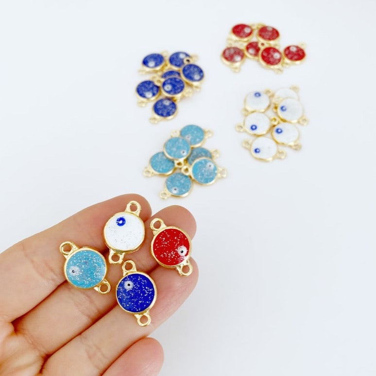 Gold Evil Eye Bead, Evil Eye Connector, Beads with Glitter, Evil Eye
