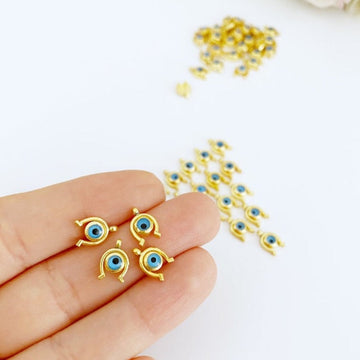 Horseshoe Evil Eye Charm, 5 pcs BULK, Mini Gold Evil Eye Bead,