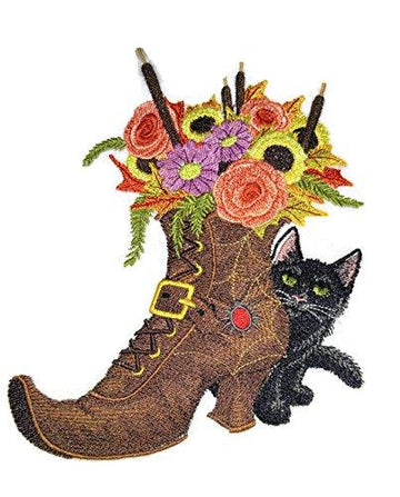 Halloween Boot Bouquet Embroidered Iron on/Sew patch [7.18" X 5.87"]