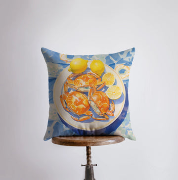 Crab and Lemon | Gouache Painting | Food Pillow | Abstract Still Life