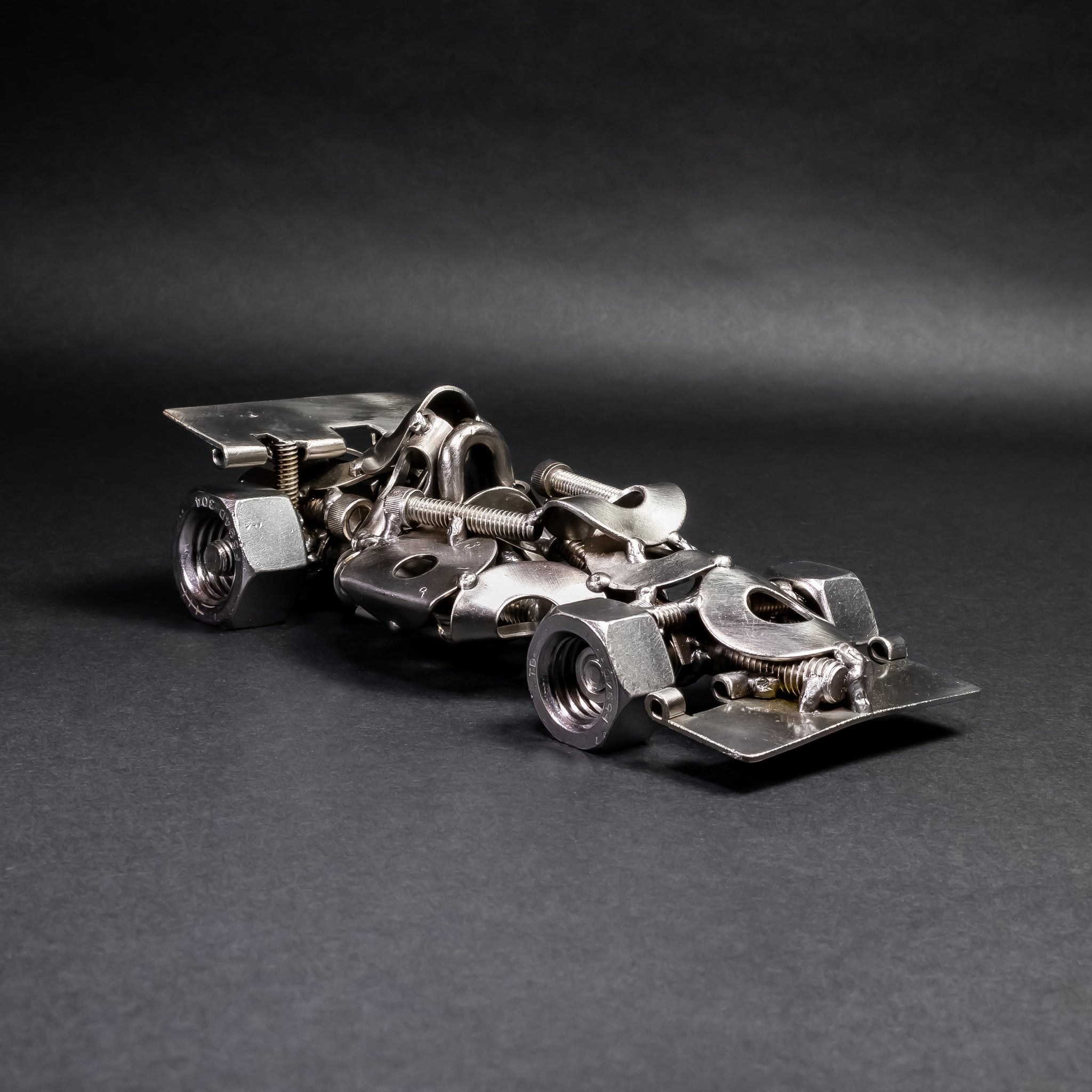 Scrap Metal Formula 1 Car, Steel Indy Car Figurine, Nuts and Bolts
