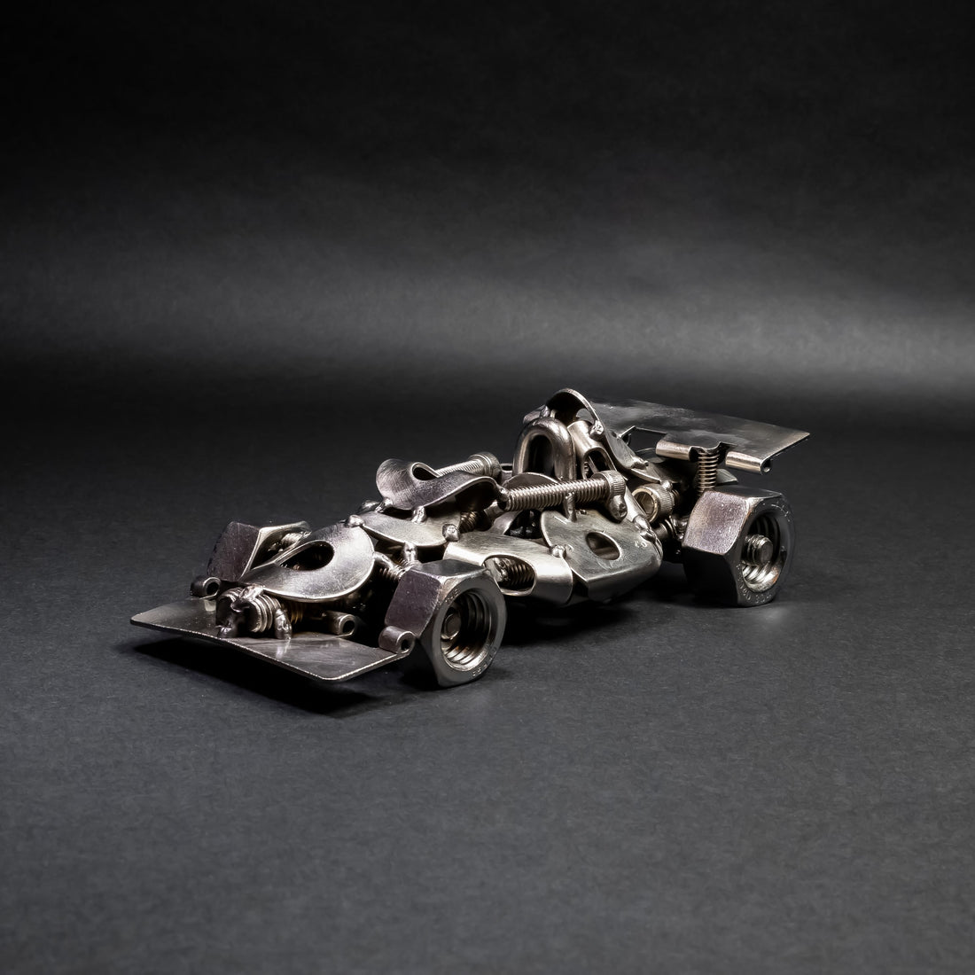 Scrap Metal Formula 1 Car, Steel Indy Car Figurine, Nuts and Bolts