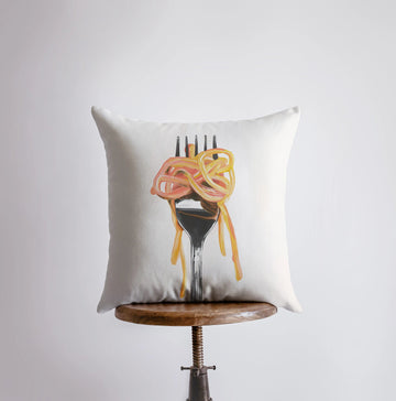 Fork and Pasta | Gouache Painting | Food Pillow | Abstract Still Life