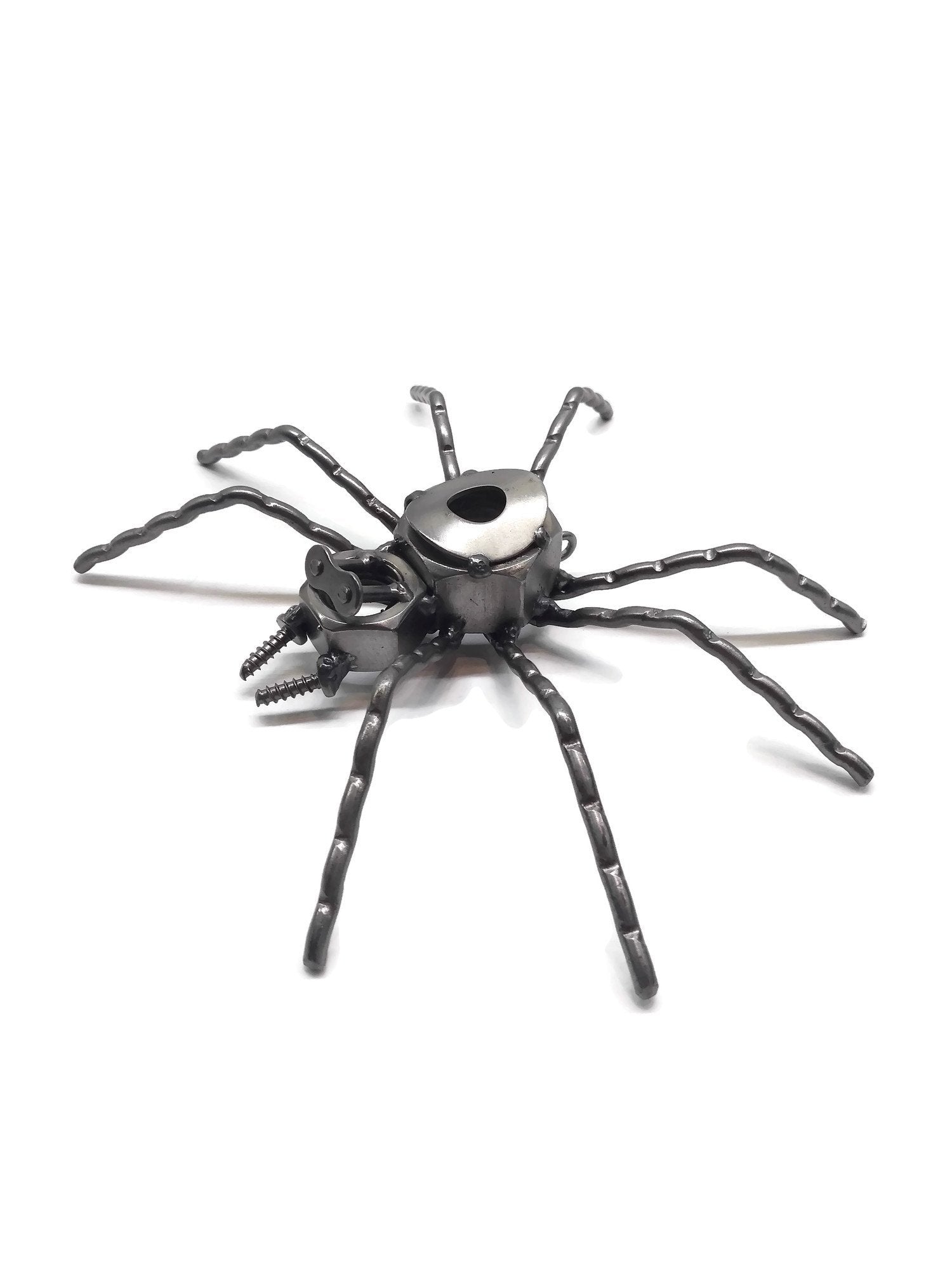 Scrap Metal Spider Figurine, Steel Spider, Metal Arachnid Tarantula