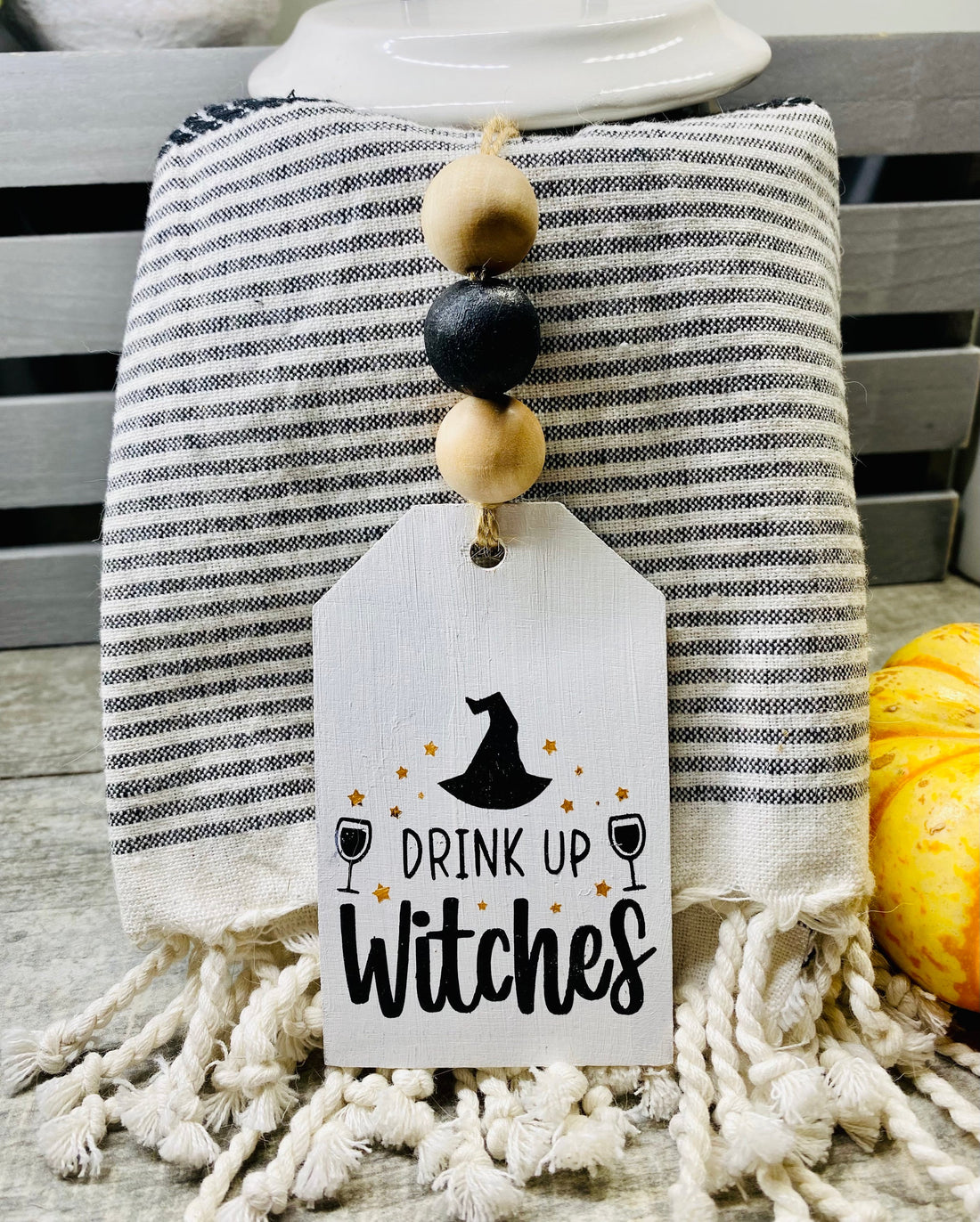 Set of 3 Hand-Painted Halloween wooden gift tags, Witch Decor