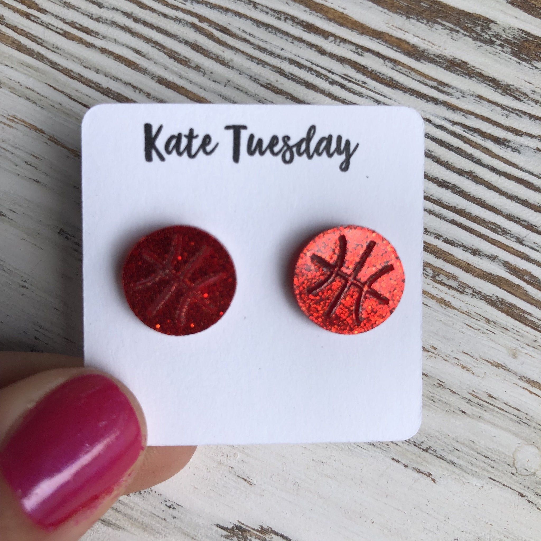 Red Basketball Sparkly Stud Acrylic Earrings
