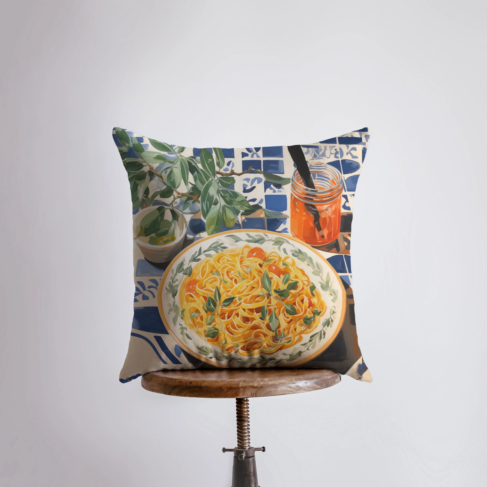 Pasta Picnic | Gouache Painting | Food Pillow | Abstract Still Life |