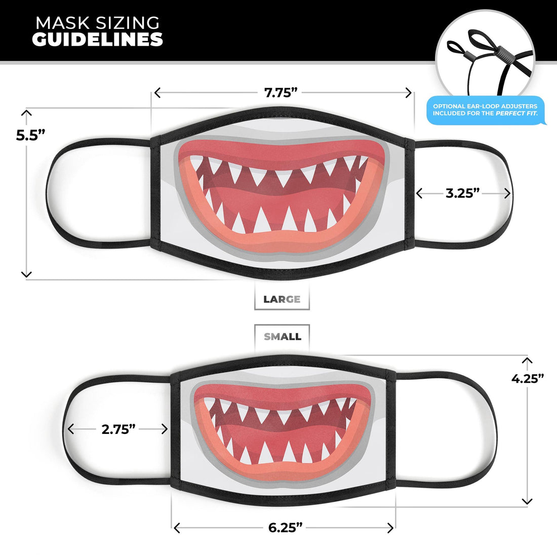 Spiked Cartoon Shark Tooth V1 - Made in USA Mouth Cover Unisex