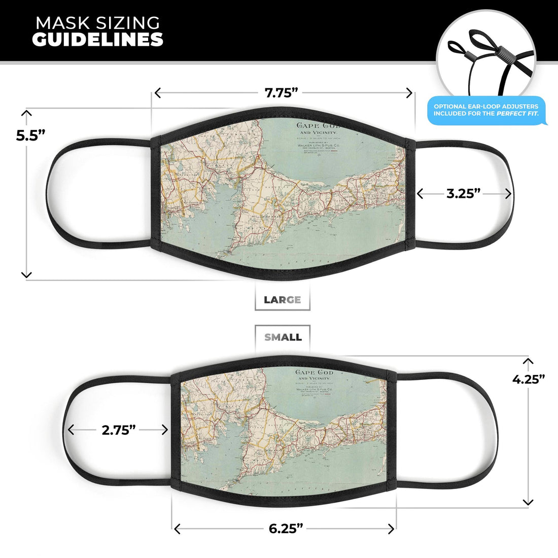 The Vintage Map of Cape Cod  - Made in USA Mouth Cover Unisex
