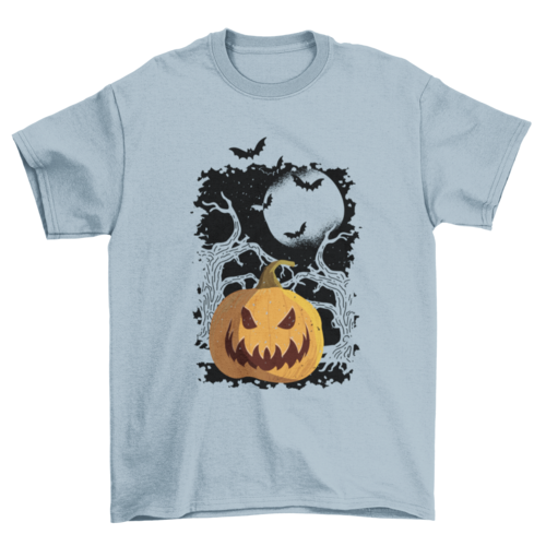 Pumpkin Vintage Halloween with trees and bats Gift t-shirt