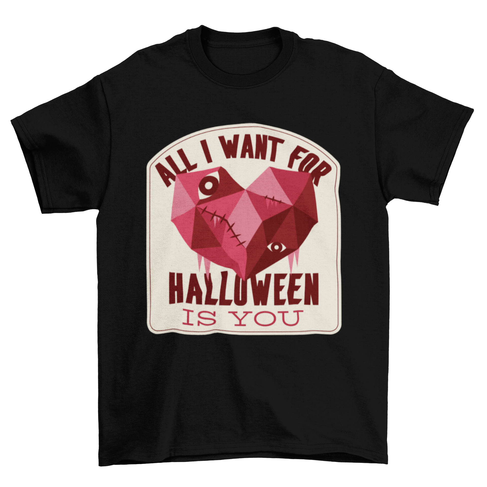 Low poly zombie heart halloween with quote "All I want for Halloween
