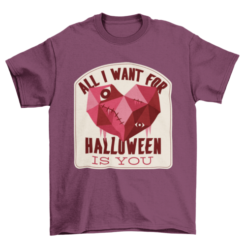 Low poly zombie heart halloween with quote "All I want for Halloween