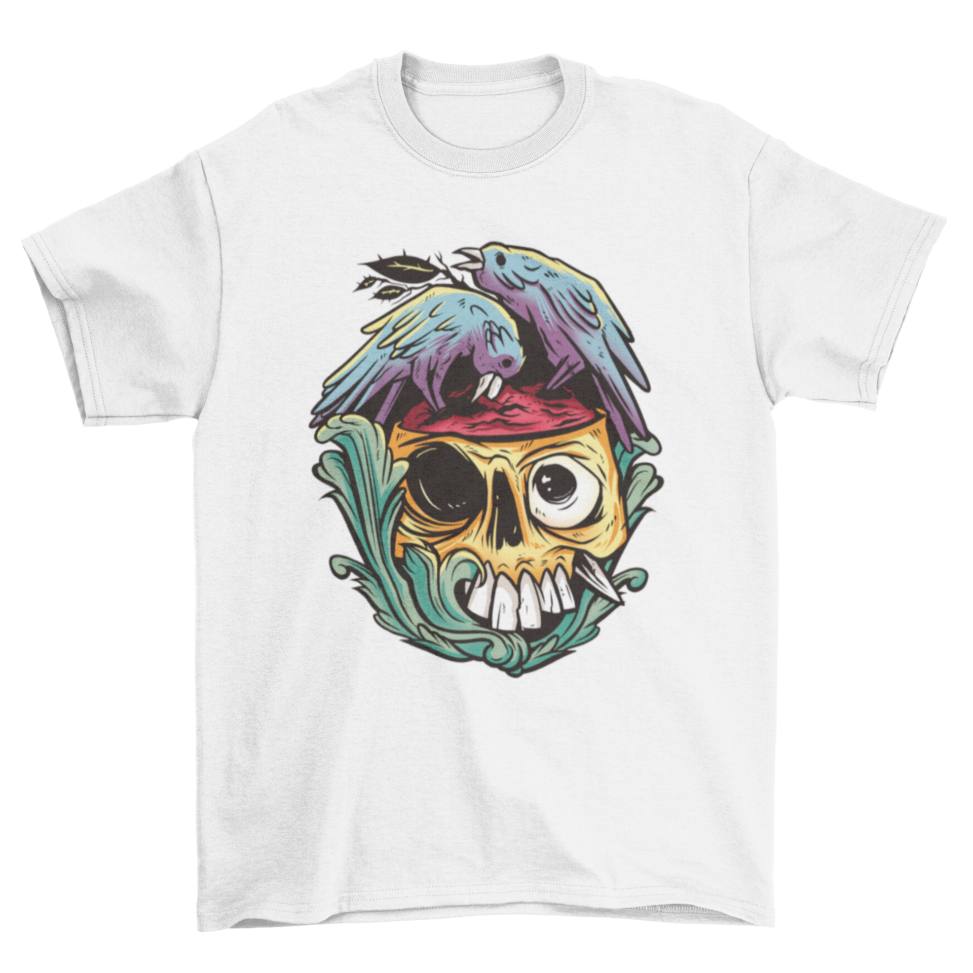 Scary Crow birds eating zombie t-shirt