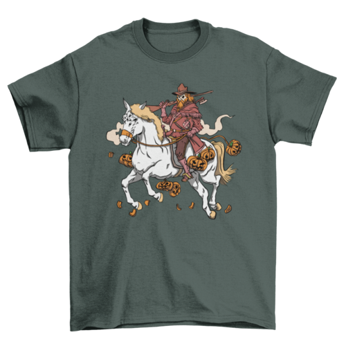 Halloween pumpkin hunter with horse t-shirt