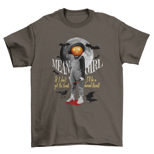 Scary Creepy Dark Halloween pumpkin Head Holding Knife quote "Mean