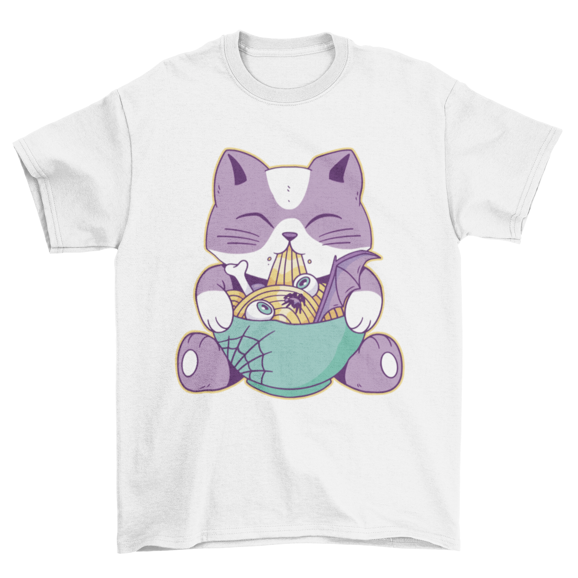 Cute cat eating halloween ramen t-shirt design