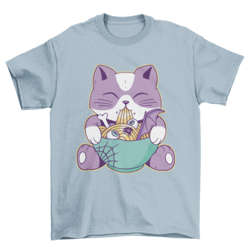 Cute cat eating halloween ramen t-shirt design