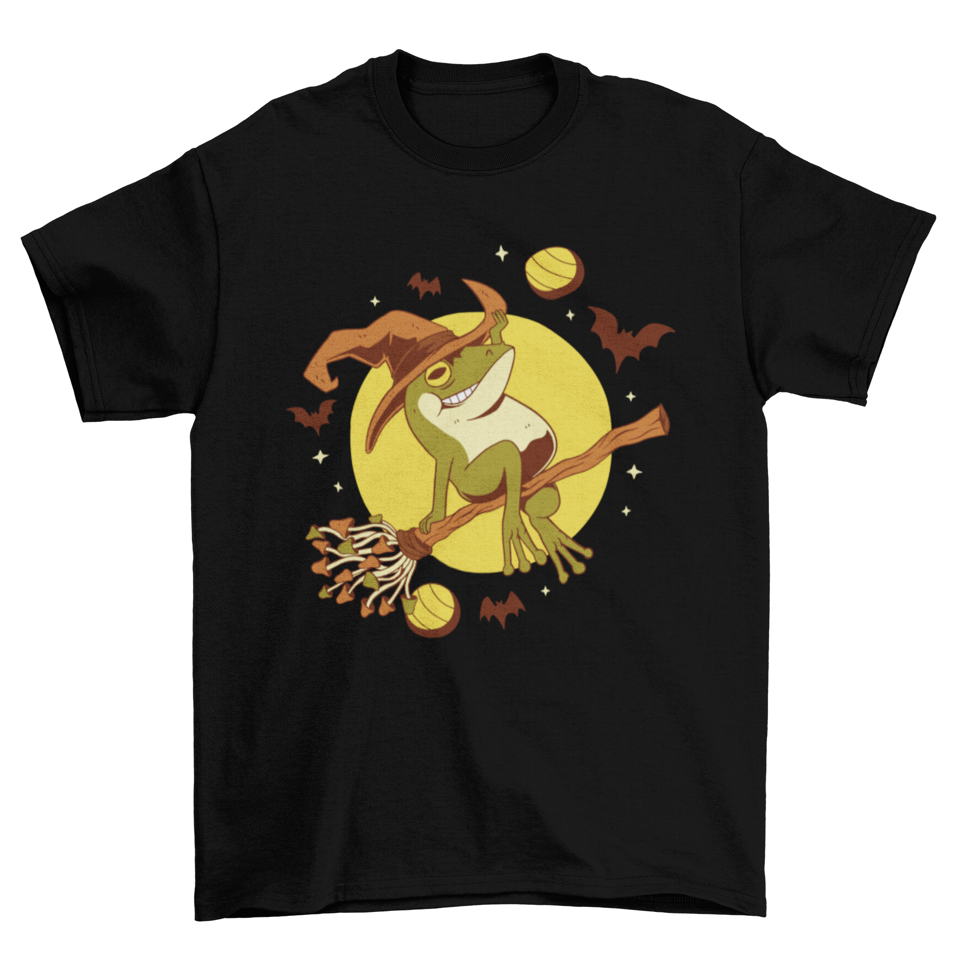 Halloween frog witch flying t-shirt design