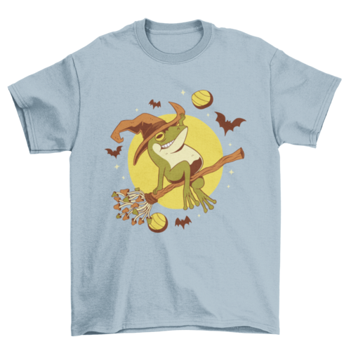 Halloween frog witch flying t-shirt design